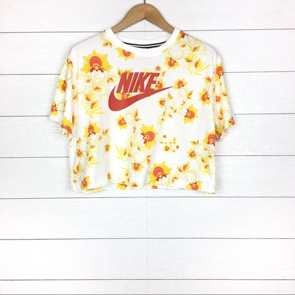 Nike Tops - Nike Floral Logo Crop Top Red Yellow